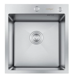 Мойка кухонная Hoffger 4550 врезная, Satin (сталь сатин) 450х500х225 мм нержавеющая сталь, с отверстием под смеситель, без крыла, слив-перелив