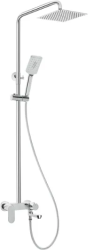 Душевая система настенная Deante ALPINIA, 1280-1635 мм, цвет хром, комплект: однорычажный смеситель/излив/тропический душ (с верхней лейкой)/лейка/стойка/шланг, латунь