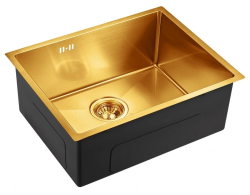 Мойка EMAR 54х42 см, врезная, из нержавеющей стали, прямоугольная, цвет золото, без отверстия под смеситель, слив-перелив, без крыла, для кухни, универсальная, врезная под столешницу/над столешницей, для кухни