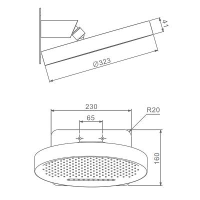 Верхний душ Raglo R452.02.09 круглый, 2 режима, размер 323 мм, нержавеющая сталь, цвет графит, для душа/ванной, на стену/на потолок
