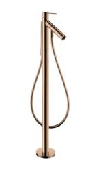 Смеситель для ванны Axor Starck напольный, однорычажный, с круглой рычаговой рукояткой, неповоротный, латунный, длина излива 15,6 см, керамический, цвет полированное красное золото, с душевым шлангом/держателем/лейкой