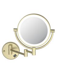 Зеркало Aquatek AQ4912BG косметическое, круглое, настенное, увеличение x 5, с подсветкой, двустороннее, телескопическое, цвет шлифованное золото, латунь