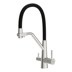 Смеситель для кухни/мойки Cersanit Vivo однорычажный, поворотный/выдвижной/гибкий излив, керамический, высота 200 мм, длина 243 мм, нержавеющая сталь/силикон, цвет хром/черный