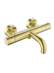 Смеситель для ванны/душа Aquatek Европа термостатический, настенный, излив 202 мм, фиксированный, латунь, без шланга и лейки, цвет шлифованное золото