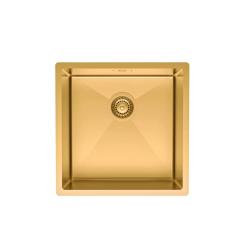 Мойка IDDIS Edifice 440х440х200 мм толщина 1 мм, нержавеющая сталь, прямоугольная, цвет золото, сатин, без отверстия под смеситель, без крыла, слив-перелив, врезная в столещницу, для кухни EDI44B0i77