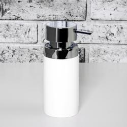 Дозатор жидкого мыла WasserKRAFT Berkel, настольный, полирезин/ABS - пластик, форма округлая, для мыла в ванную/туалет/душевую кабину, цвет белый/хром