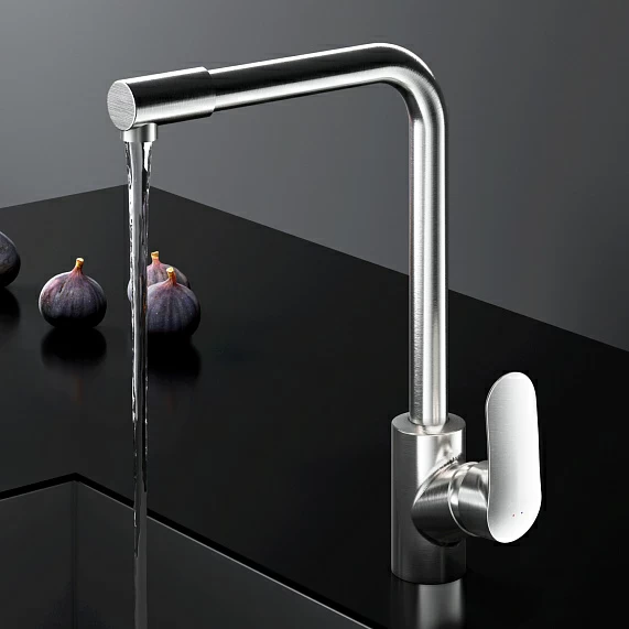 Смеситель для кухни/мойки AM.PM Like, с каналом для питьевой воды, однорычажный, поворотный, керамический картридж, высокий, длина излива 215 мм, латунь, цвет сатин