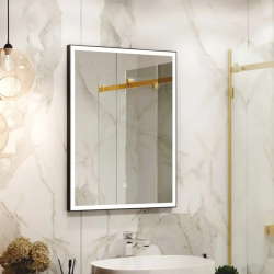Зеркало Континент "Frame Black Led", 70х90 см, с LED/ЛЕД-подсветкой, цвет рамы: черный, прямоугольное, выключатель сенсорный, для ванны, навесное/подвесное/настенное