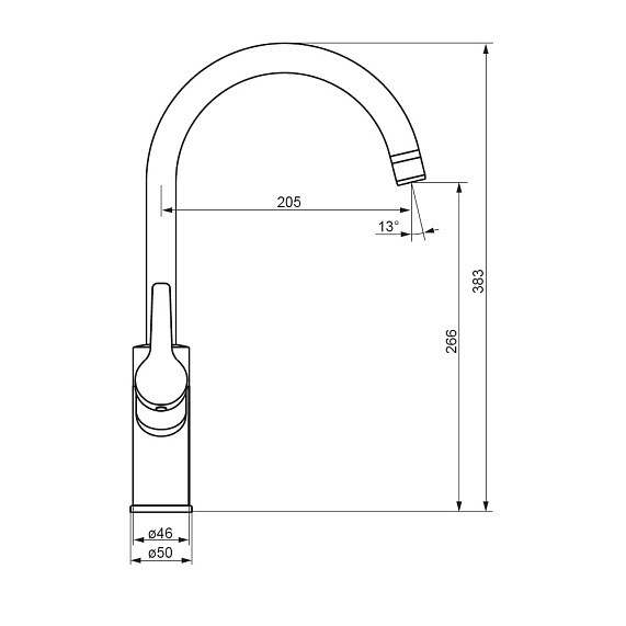 Смеситель для кухни/мойки Damixa Eclipse однорычажный, с каналом питьевой воды, керамический, с высоким изливом, длина 205 мм, поворотный, нержавеющая сталь, цвет хром