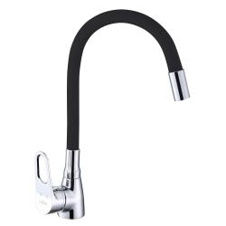 Смеситель для кухни/мойки VIEIR, однорычажный, поворотный, керамический, гибкий излив, длина излива 223 мм, латунь, цвет хром/черный