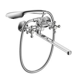 Смеситель для ванны/душа Wesnaart Rassvet с длинным изливом, двухвентильный, керамический, настенный, излив поворотный 33 см, с гибким шлангом