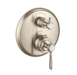 Смеситель для душа Axor Montreux, с запорным/переключающим вентилем, термостатический, с рычаговой рукояткой, скрытого/настенного монтажа, без излива/шланга/лейки, круглый, латунный, цвет шлифованный никель, с термостатом