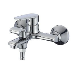 Смеситель для ванны/душа Aquanika Basic, однорычажный, настенный, керамический, неповоротный, с коротким изливом 120 мм, латунь, цвет хром, для ванной