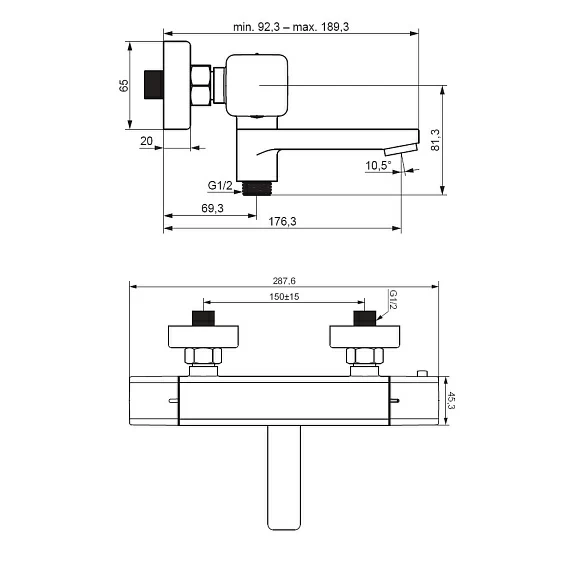 Смеситель для ванны/душа Damixa Gala, настенный, термостатический, поворотный, керамический, длина излива 107 мм, латунь, цвет хром