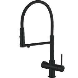 Смеситель для кухни/мойки ROSE однорычажный, с подключением к фильтру, гибкий излив, поворотный, высокий, длина 333 мм, латунь, цвет черный