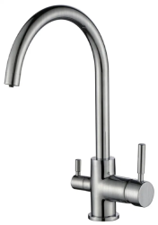 Смеситель для кухни/мойки EMAR, с подключением фильтра питьевой воды, однорычажный, керамический картридж, высокий, с поворотным изливом, длина излива 220 мм, латунь, цвет сатин