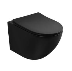 Унитаз подвесной ABBER Bequem 490х355х360 мм цвет черный матовый, горизонтальный (прямой) выпуск, система антивсплеск, смыв торнадо, безободковый, с сиденьем микролифт, дюропласт, под скрытый бачок AC1100TMB