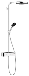 Душевая система Hansgrohe Pulsify S Showerpipe 260 1jet с ShowerTablet Select 400 ХР, комплект: верхний душ/ручной душ/термостат для душа/душевая штанга/держатель для душа/штанга для душа, пластик, цвет хром, наружного монтажа