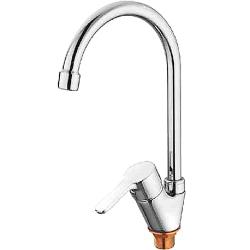 Смеситель для кухни/мойки LEDEME L5803 однорычажный, керамический, высокий поворотный излив, высота 222 мм длина 198 мм латунь, цвет хром, вертикальный, с гайкой