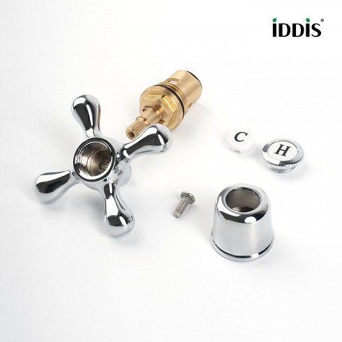 Кран-букса c маховиком IDDIS Optima Home крест, керамика, сплав металлов, угол поворота 180°, G1/2, h=52 мм цвет хром глянцевый 998KR521SM-K