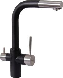 Смеситель для кухни Florentina Кристалл, однорычажный, выдвижной, керамический, с высоким изливом, высота излива 30,8 см, латунь, цвет антрацит, с подключением к фильтру чистой воды