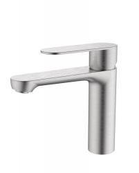 Смеситель для раковины Cezares Stylus однорычажный, низкий, длина излива 134 мм, неповоротный, керамический, нержавеющая сталь, цвет сатин, с донным клапаном