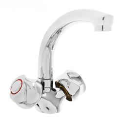 Смеситель для кухни/мойки Accoona, двухвентильный, поворотный, керамический, длина излива 180 мм, цинк, цвет хром