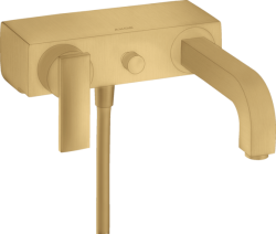 Смеситель для ванны Axor Citterio, однорычажный, с рычаговой рукояткой, настенный, наружнего/внешнего монтажа, неповоротный, латунный, длина излива 24,1 см, керамический, цвет шлифованное золото, без душевого шланга/лейки