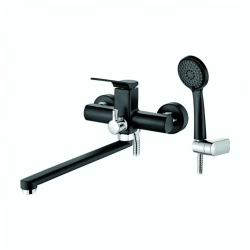 Смеситель для ванны/душа LEDEME настенный, однорычажный, поворотный, латунный, длина излива 350 мм, латунь, цвет черный