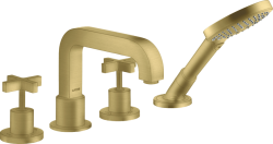 Смеситель для ванны Axor Citterio двухвентильный, с крестообразными рукоятками, монтаж на плитку, неповоротный, латунный, длина излива 19 см, керамический, цвет шлифованная медь, с душевым шлангом/лейкой, на 4 отверстия, с розетками