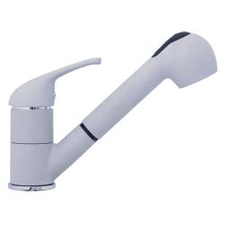 Смеситель для кухни/мойки TopZero, цвет Smoke, однорычажный, выдвижной излив переключение струя/душ, высоким/низким изливом, высота излива 125 см, из латуни/гранита