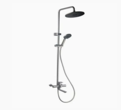 Душевая система G-lauf NUD16-A045YB высота 1150 мм цвет черный матовый, комплект: однорычажный смеситель/излив/тропический душ круглый (с верхней лейкой)/лейка/стойка/шланг, цинк