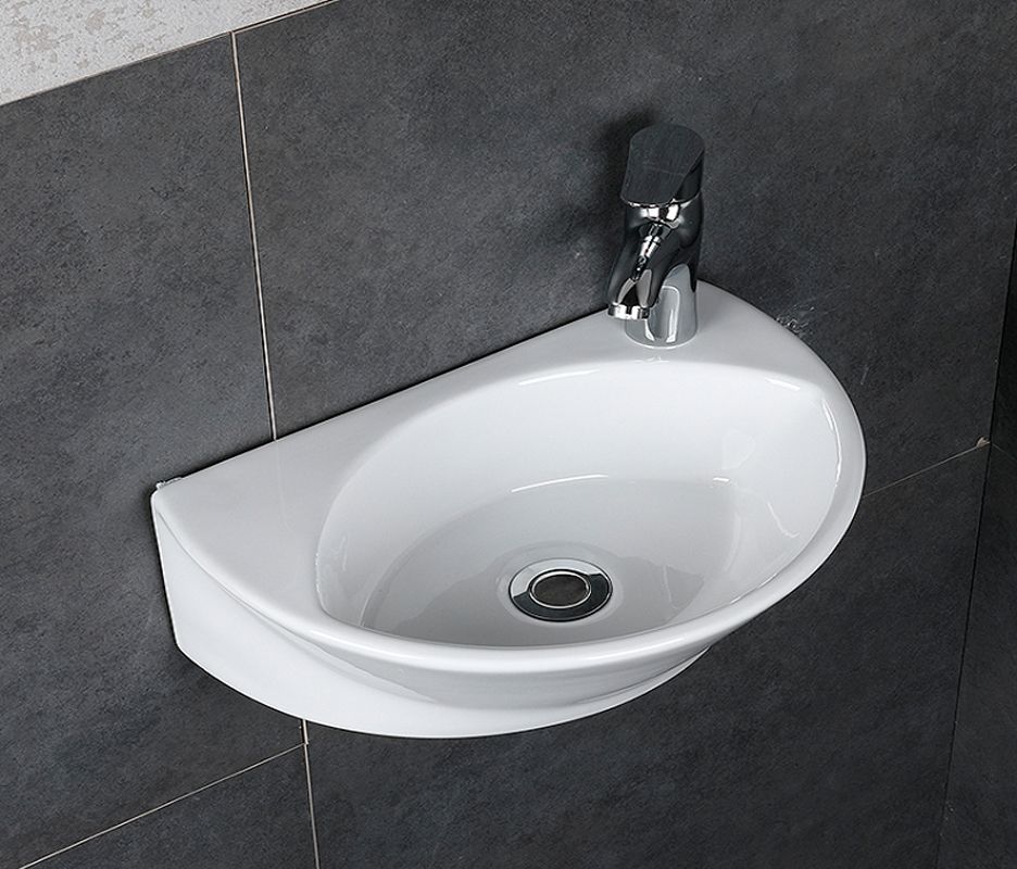 Раковина для ванной CeramaLux 7717Х 40,5х14х27,5 подвесная, полукруглая, керамическая/фарфоровая, цвет белый, с отверстием под смеситель, без слива-перелива