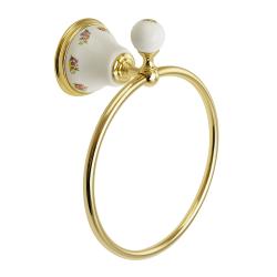 Кольцо для полотенец Migliore Provance, одинарное, настенный, металлический, форма округлая, для полотенец, в ванную/туалет/душевую кабину, цвет золото/белый с декором