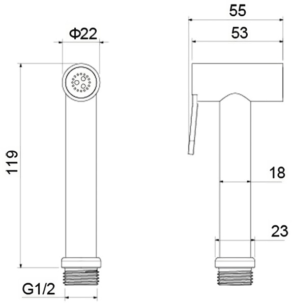 Гигиеническая лейка Aquatek AQ2057CR ручная, округлая, 1 режим, цвет хром, abs-пластик, однорежимная, для биде, к смесителю