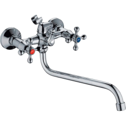 Смеситель для ванны/душа LEDEME настенный, двухвентильный, поворотный, латунный, длина излива 300 мм, латунь, цвет хром