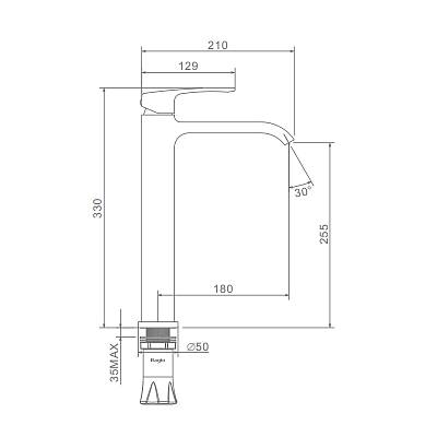 Смеситель для раковины/умывальника Raglo R02.15.09 однорычажный, высокий, неповоротный, фиксированный, излив длина 180 мм высота 255 мм латунь, цвет графит
