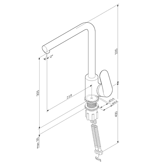 Смеситель для кухни/мойки Am.Pm Like однорычажный, поворотный, керамический, с высоким изливом, длина 218 мм, латунь, цвет хром