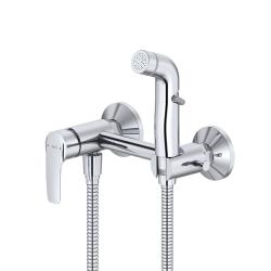 Смеситель с гигиеническим душем IDDIS Ray настенный, однорычажный, керамический, без излива, с гибким шлангом/лейкой, латунь, цвет хром глянцевый RAYSB00i08