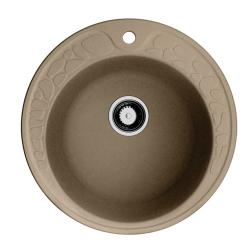 Мойка кухонная Omoikiri Tovada 51-CA, 51х51 см, врезная, из искусственного гранита (Artgranit), круглая, цвет карамель, без отверстия под смеситель, без крыла, слив-перелив, врезная в столещницу, для кухни