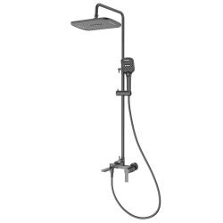 Душевая система Splenka S06.24.09 высота 770-1425 мм цвет графит, комплект: однорычажный смеситель/излив/тропический душ прямоугольный (с верхней лейкой)/лейка/стойка/шланг, латунь