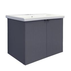 Тумба с раковиной Comforty Лима-70П, 70х55х45 см, подвесная, 2 распашные дверцы, ЛДСП/МДФ, прямоугольная, цвет- антрацит/раковина Como 70, цвет белый, встраиваемая