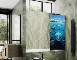 Душевая шторка на ванну MaybahGlass, 140х70 см, стекло с рисунком (ФП005)/профиль узкий, цвет черный, фиксированная, закаленное стекло 8 мм, плоская/панель, правая/левая, правосторонняя/левосторонняя, универсальная