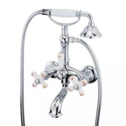 Смеситель для ванны/душа Migliore Provance, настенный, двухвентильный, неповоротный, длина 100 мм, керамический, латунь, цвет хром/белый с декором