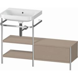 Консоль с раковиной Duravit Happy D.2 Plus c-bonded, 120х49х85 см, напольная, металл/ДСП 1 выдвижной ящик, 2 полки, левая, цвет: лен /умывальник, цвет белый, керамика, без отверстия под смеситель