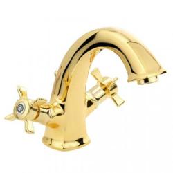 Смеситель для раковины Migliore Korona, двухвентильный, излив короткий, неповоротный, длина 145 мм, керамический, латунь, цвет золото