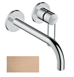 Смеситель для раковины Axor Uno, однорычажный, с рукояткой-петлей, настенный/встраиваемый, скрытого монтажа, фиксированный излив, длина излива 22,5 см, керамический, латунь, цвет шлифованное красное золото, отдельные розетки, незапираемый сливной наб