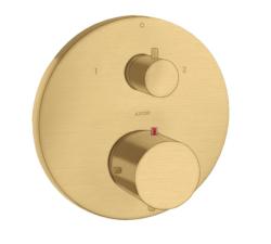 Смеситель для душа Axor Starck, термостатический, с запорным/переключающим вентилем, скрытого монтажа, настенный, без излива/шланга/лейки, круглый, латунный, цвет шлифованное золото, с термостатом, встроенный/встраиваемый/термостатный Смеситель для душа Axor Starck, термостатический, с запорным/переключающим вентилем, скрытого монтажа, настенный, без излива/шланга/лейки, круглый, латунный, цвет шлифованное золото, с термостатом, встроенный/встраиваемый/термостатный