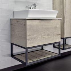 Тумба с раковиной Comforty Порто-60, 60х64,5х40 см, подвесная, 1 выдвижной ящик/открытая полка, ЛДСП/сталь, прямоугольная, цвет- дуб дымчатый/белый/раковина COMFORTY 9055RA-50, прямоугольная, цвет белый, накладная