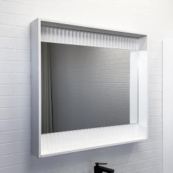 Зеркало Comforty "Марсель 90", 88х80 см, с LED/ЛЕД-подсветкой, с полкой, прямоугольное, цвет рамы: белый матовый, выключатель бесконтактный, для ванны, навесное/подвесное/настенное, дизайнерское